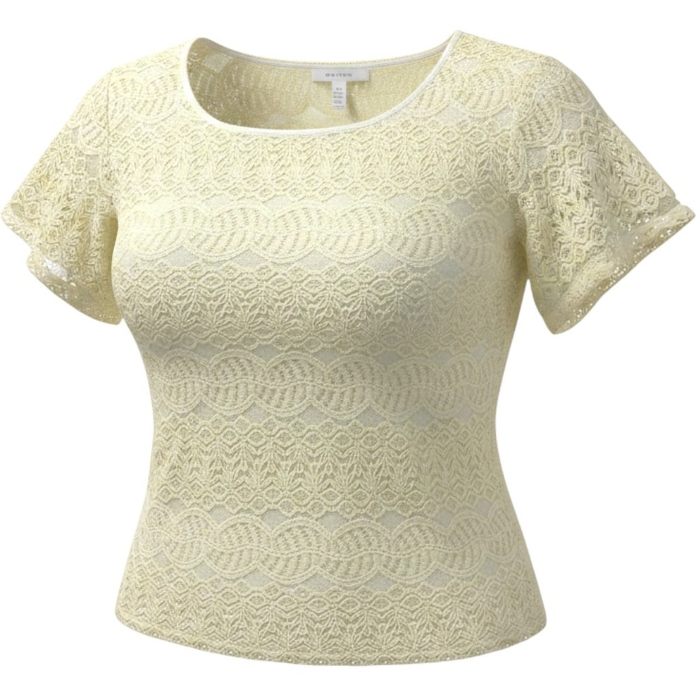 Calvin Klein Lace Blouse Womens Large Yellow Excellent Short Sleeve M8DHP800‎